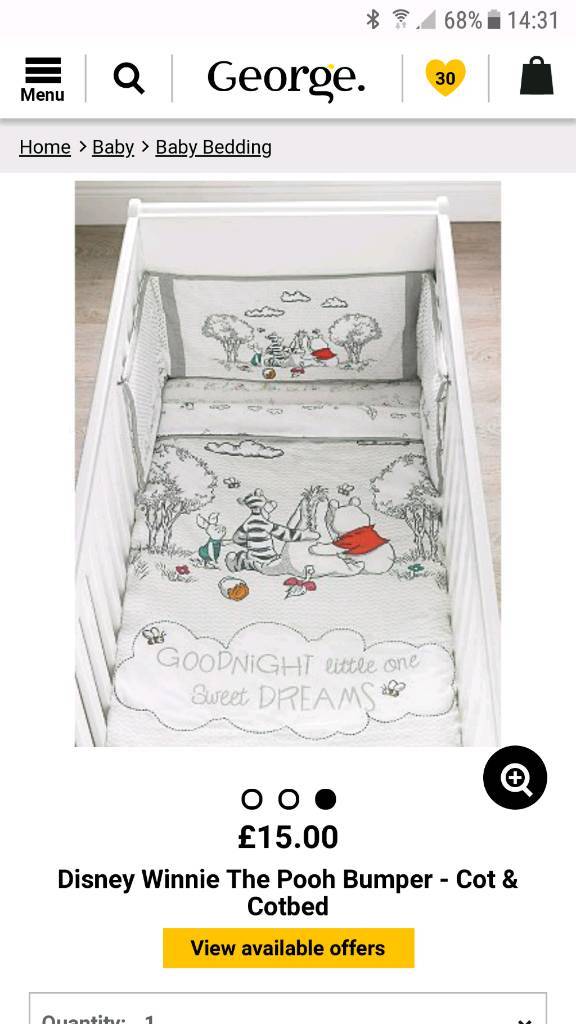winnie the pooh cot bumper and quilt set